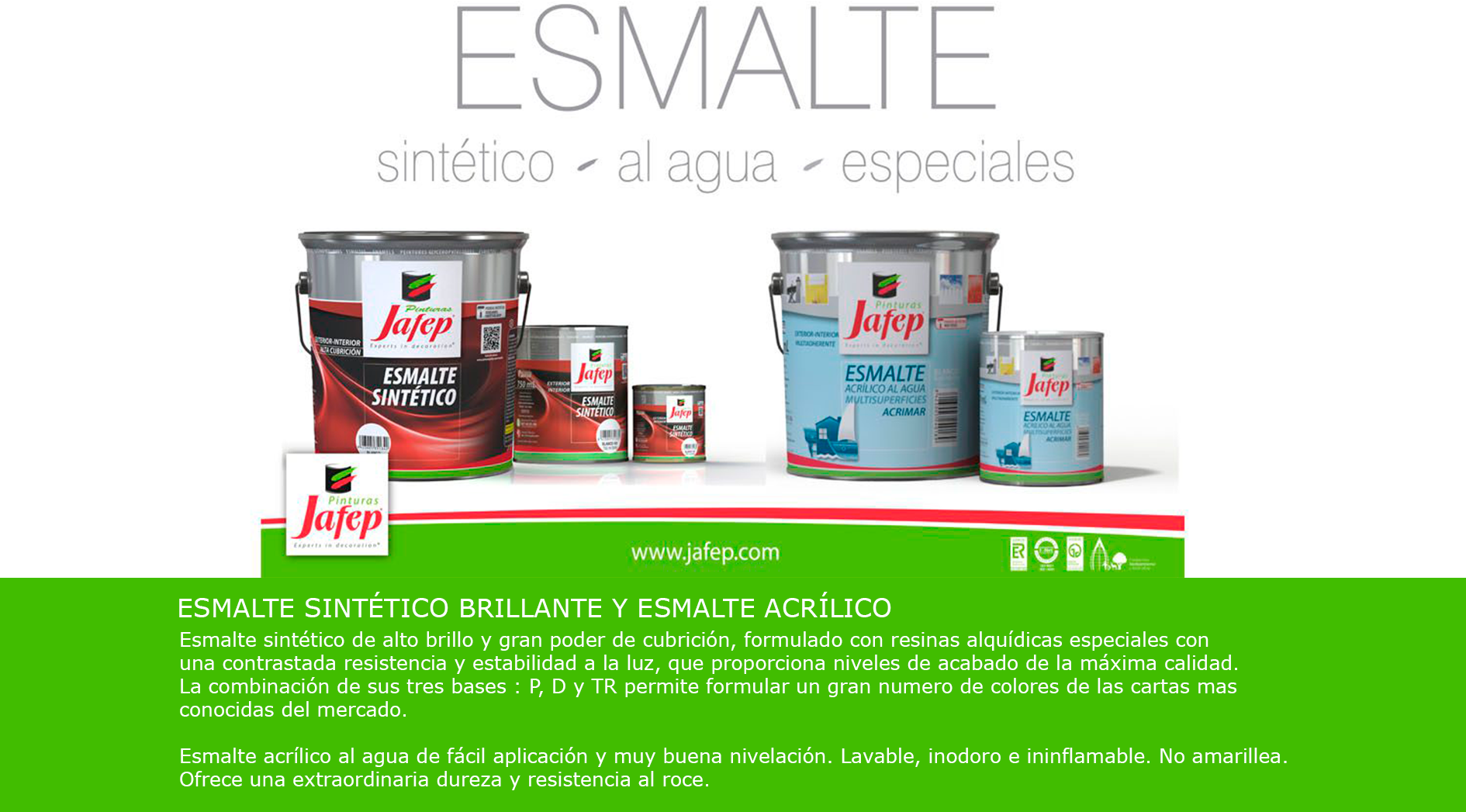 Imagen de varios botes de pintura de esmalte de la marca Jafep